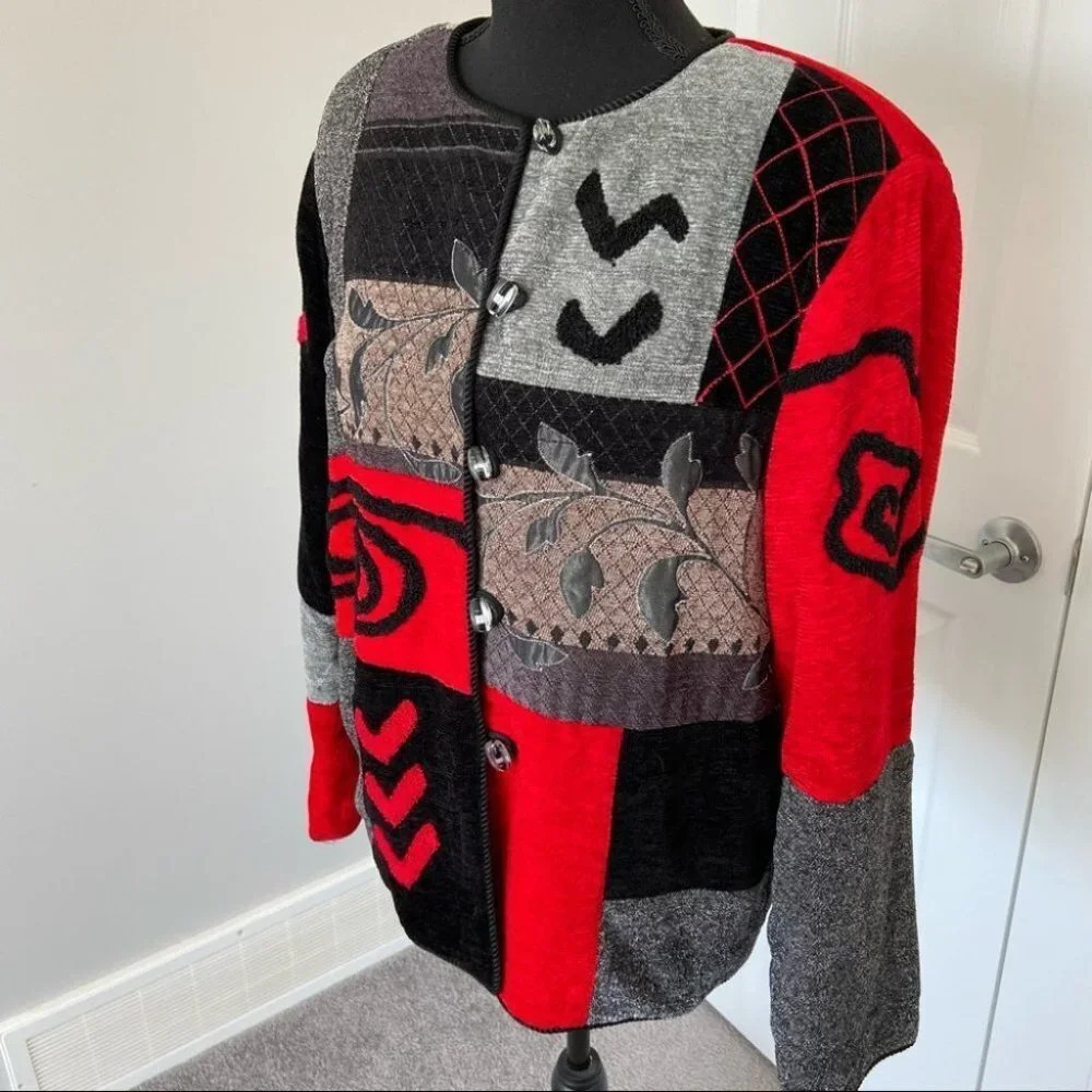 Allure Vintage Patchwork Embroidery Button Jacket - image 2